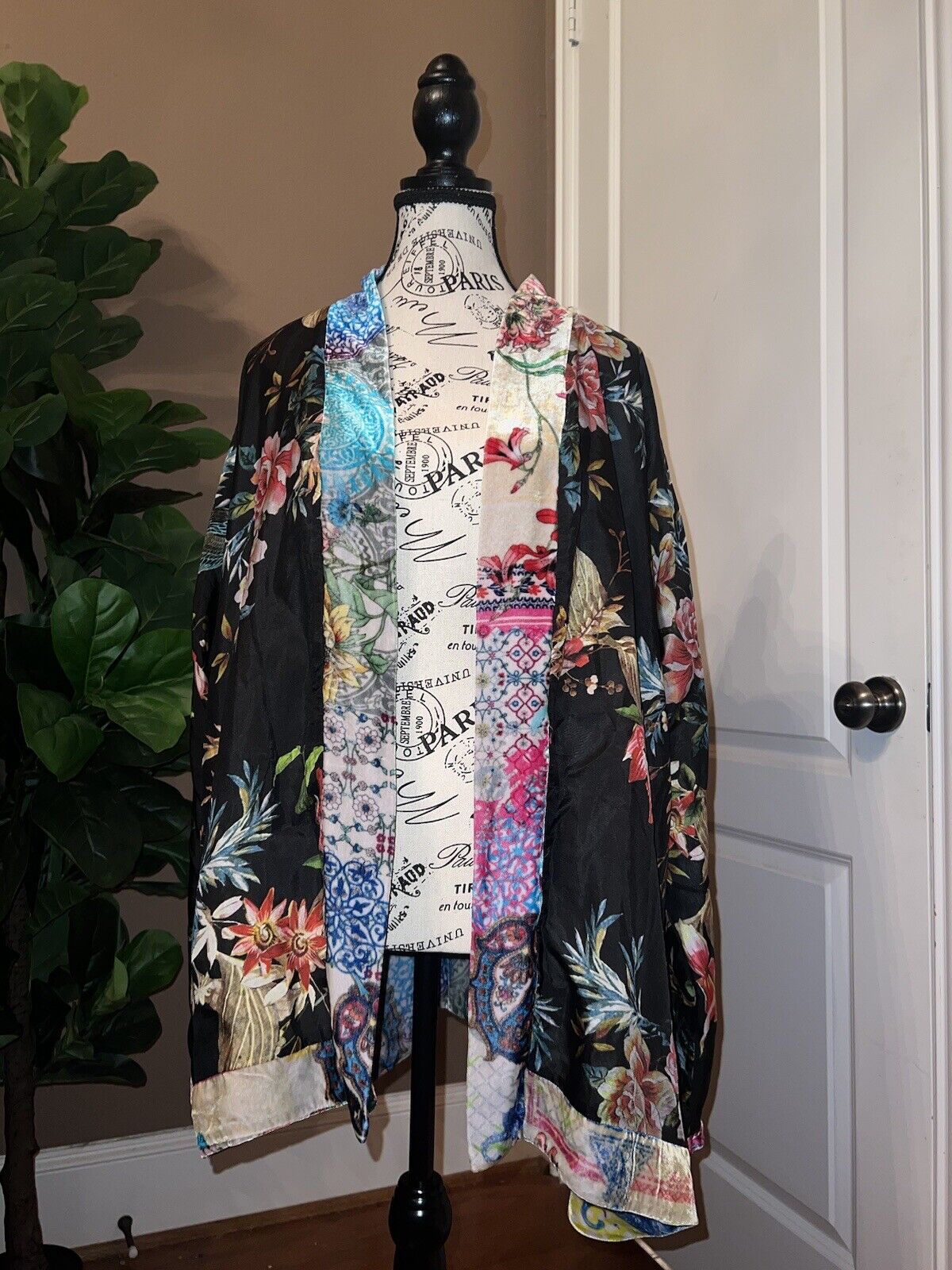 Johnny Was Velvet & Silk Kimono Wrap Sz XL REVERSIBLE Jewel Tones