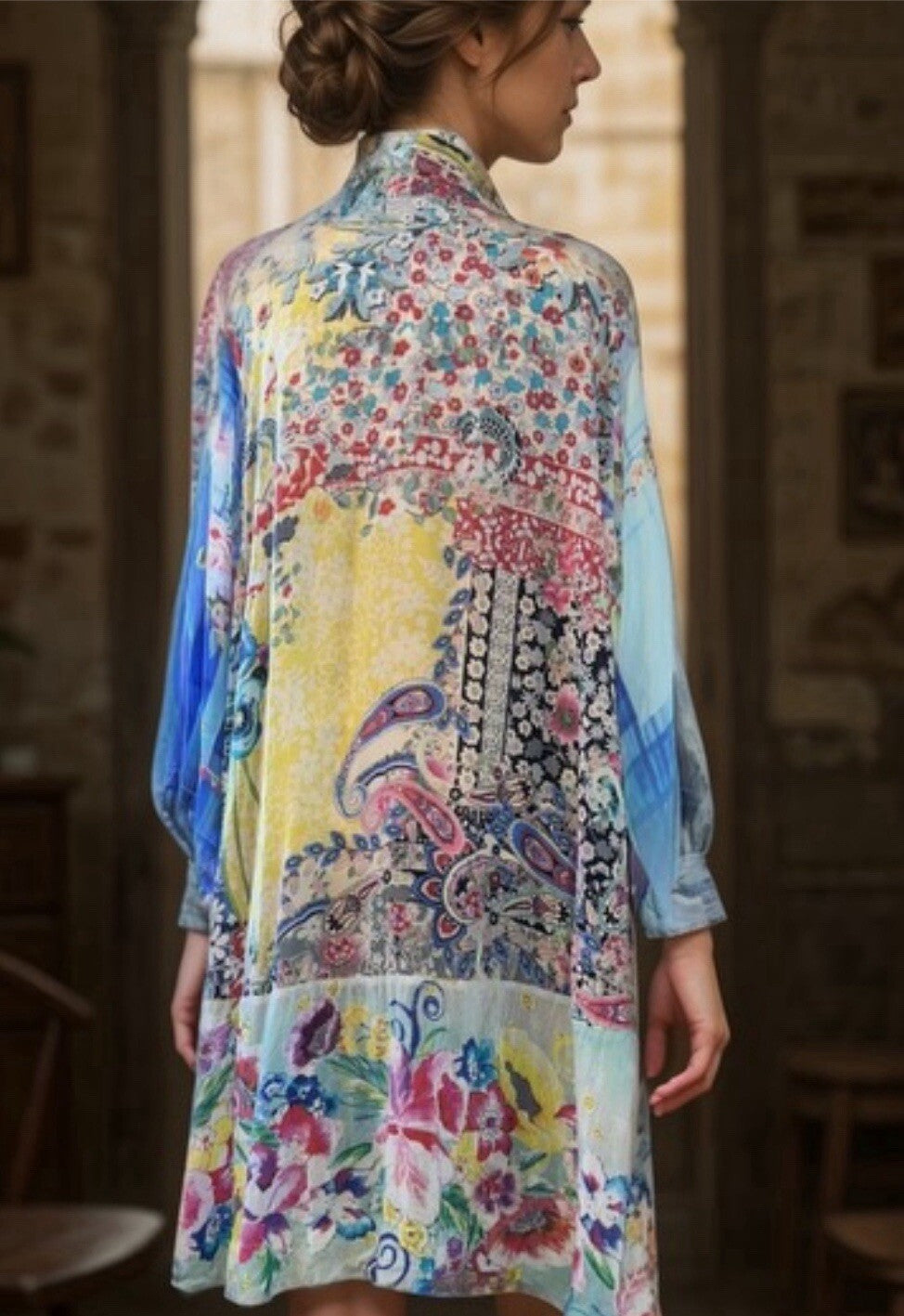 Johnny Was L 100% Silk Kimono Top Wrap Jacket Lightweight Cool Summer BOHO Johnny Was