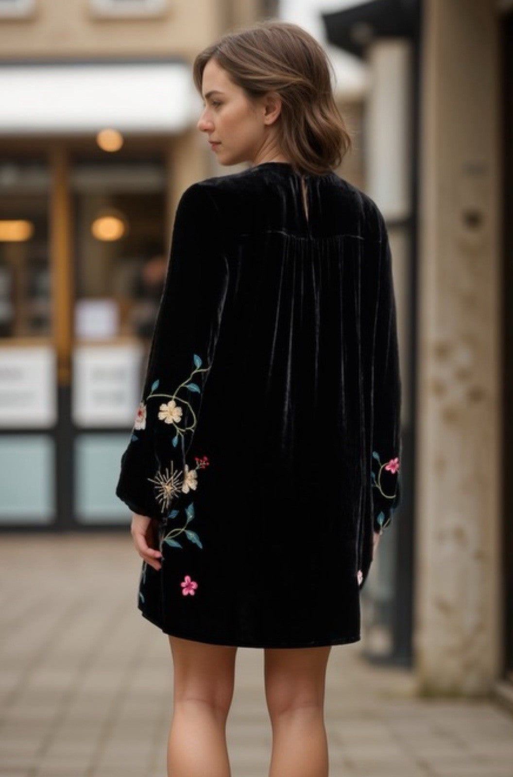 Johnny Was XL Black Velvet Shift Mini Dress Floral Tunic Kimono Sleeves BOHO Johnny Was