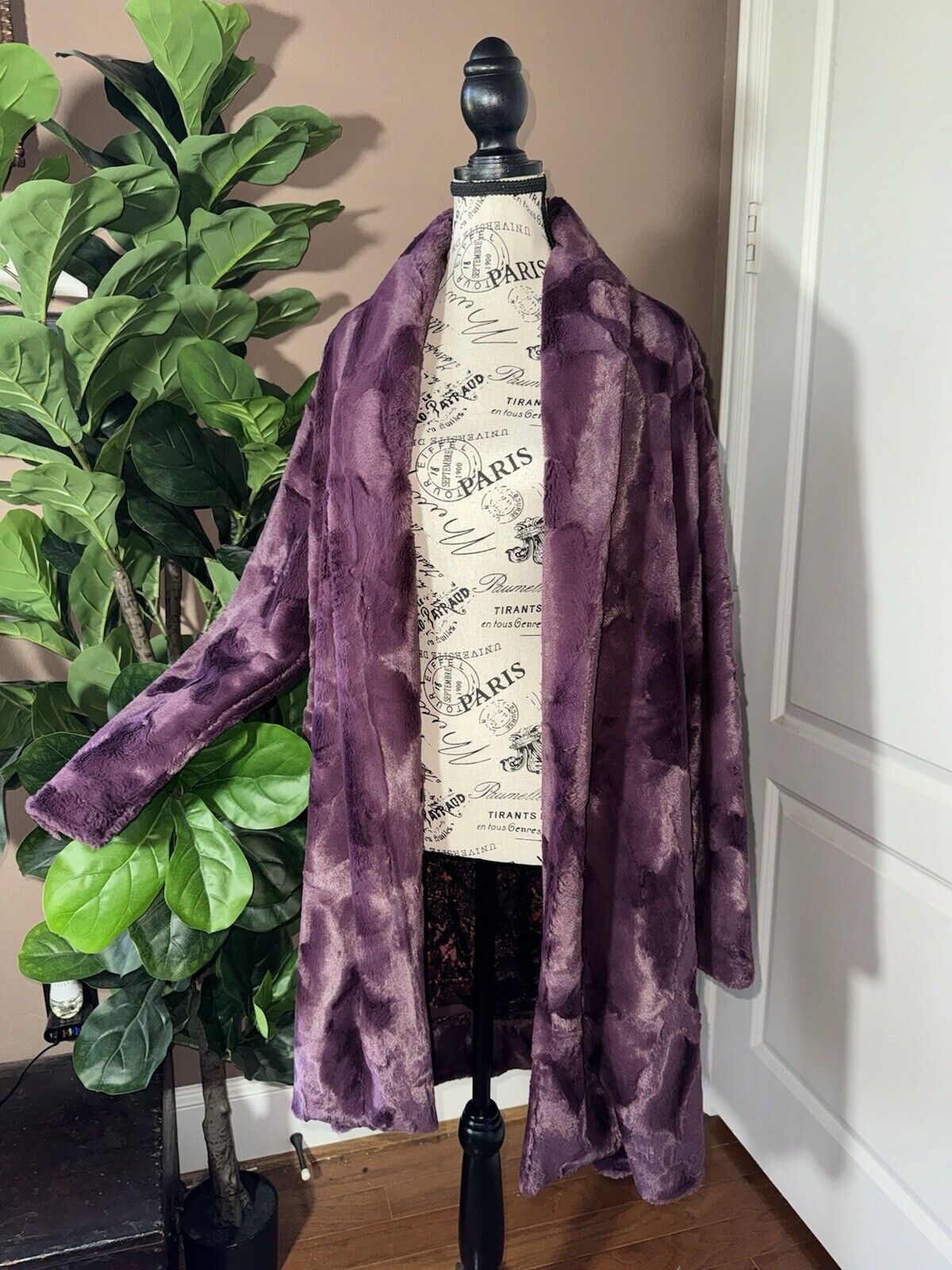 Johnny Was Faux Fur & Silk Plum Purple Coat Jacket Wrap M Medium