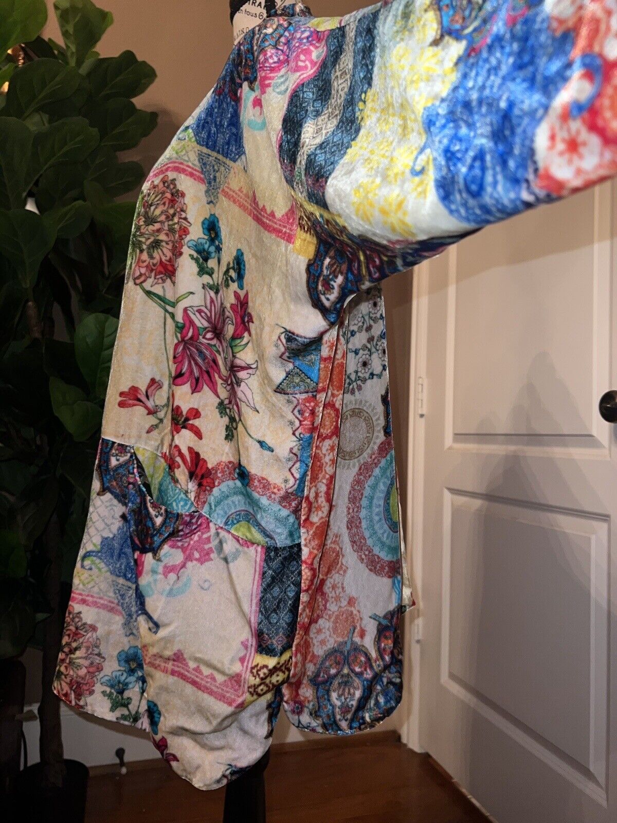 Johnny Was Velvet & Silk Kimono Wrap Sz XL REVERSIBLE Jewel Tones