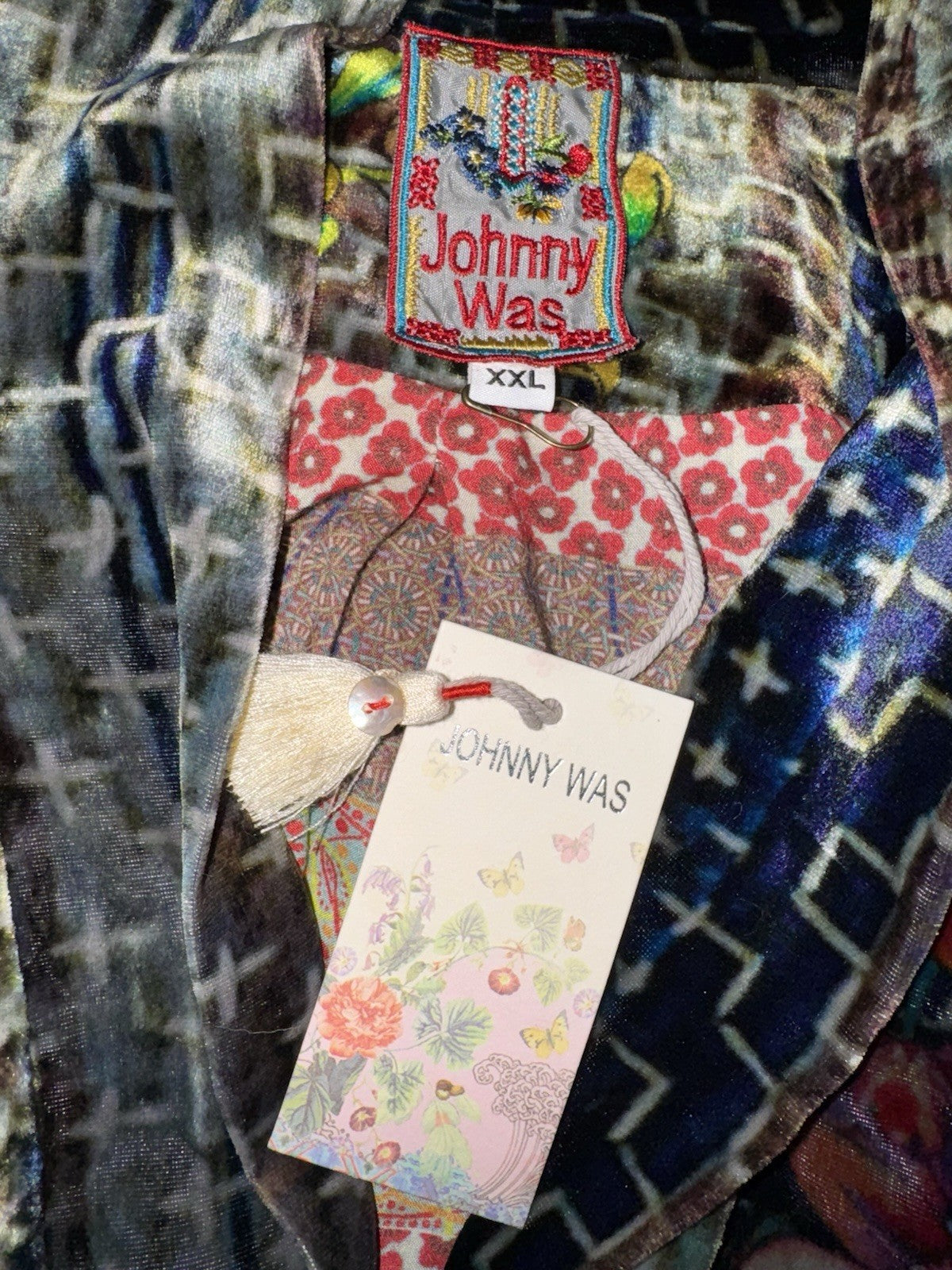 Johnny Was XXL Plus Velvet & Silk Kimono Wrap Jacket Cardigan Duster Floral Johnny Was