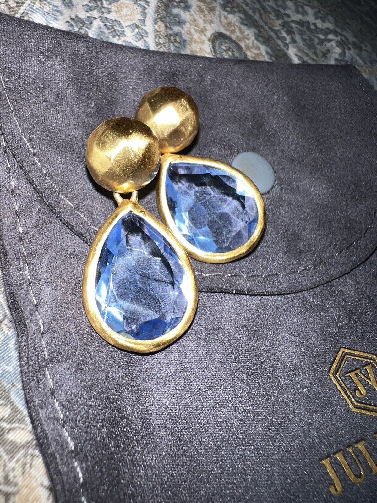 NEW Julie Vos Iridescent Blue Crystal Dangle Tear Drops Pierced Earrings  NWOT