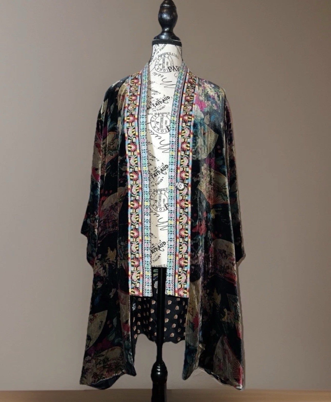 Johnny Was Large Velvet & Silk Kimono Wrap REVERSIBLE Jewel Tones Jacket Johnny Was