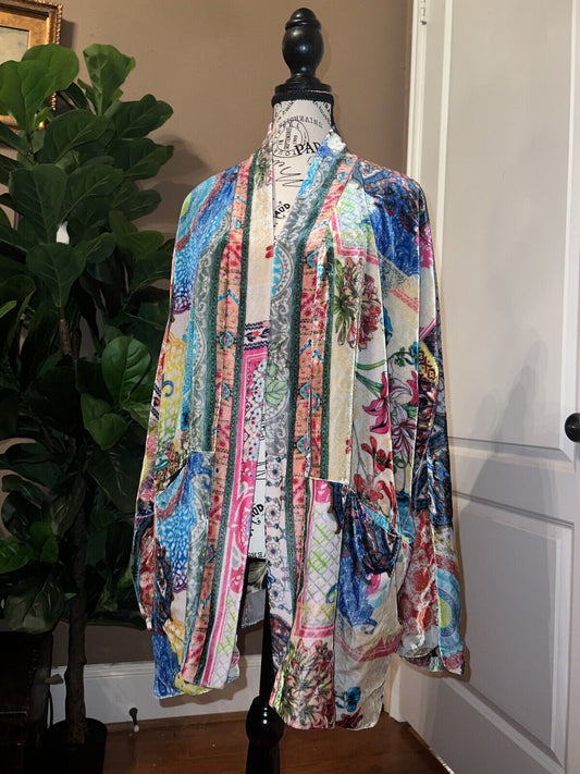 Johnny Was Velvet & Silk Kimono L Large REVERSIBLE Jewel Tones Pockets