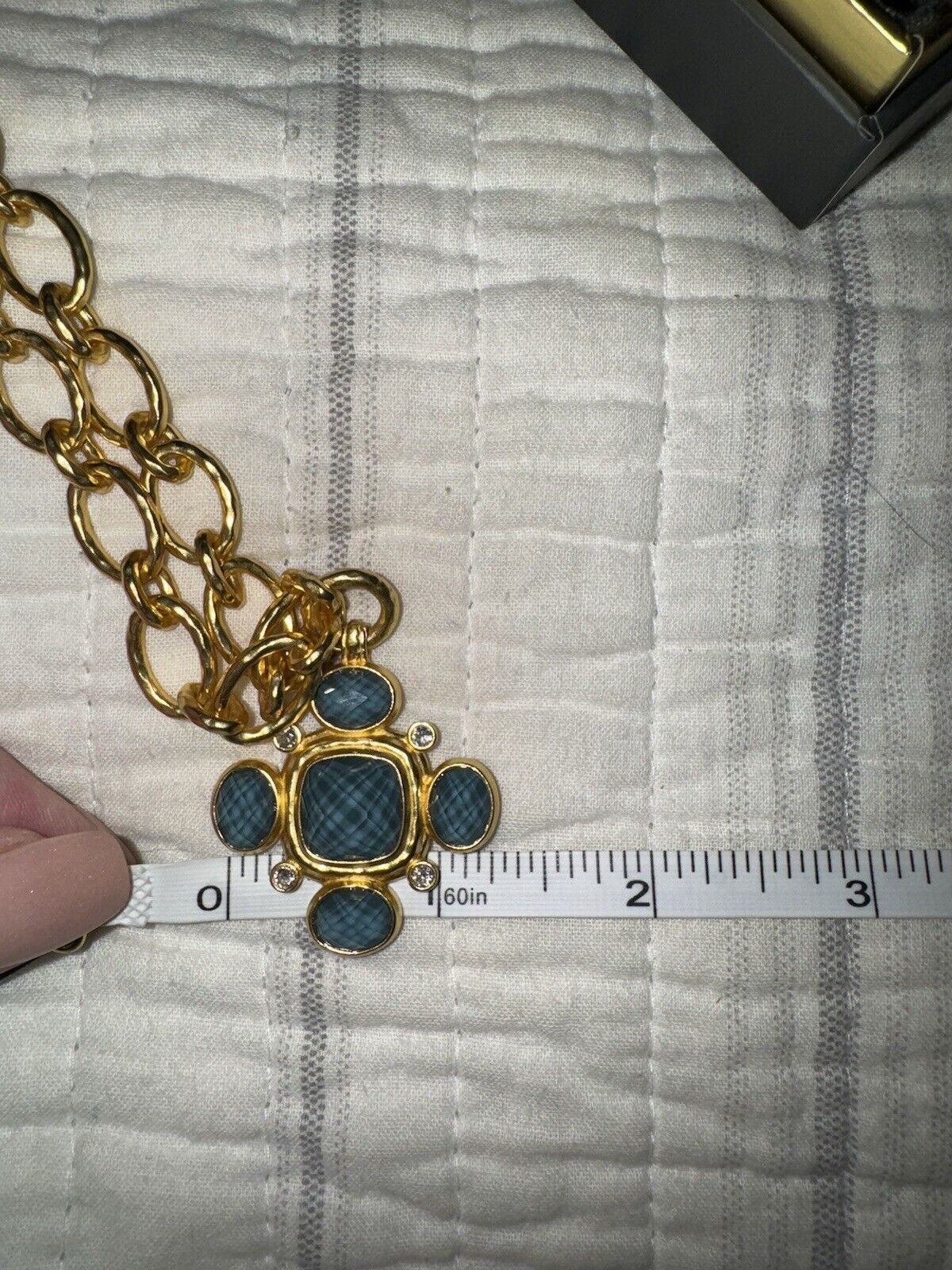 Julie Vos Statement Necklace Peacock Blue & 24k Gold Plated Toggle Link