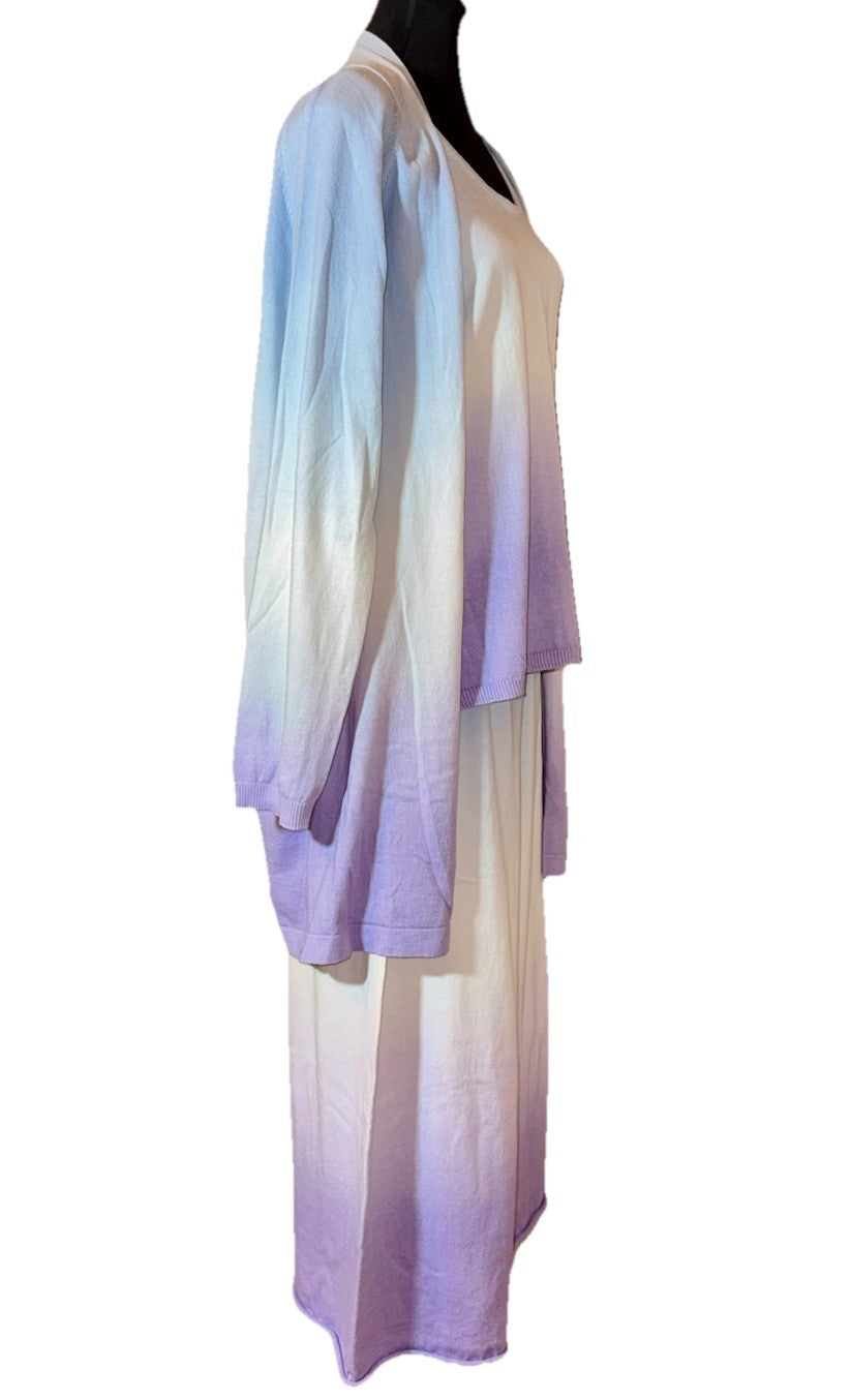 Johnny Was 3pc Set L Large Purple Whit Blue Dip Dye Kimono Tank & Wide Leg Pants Johnny Was
