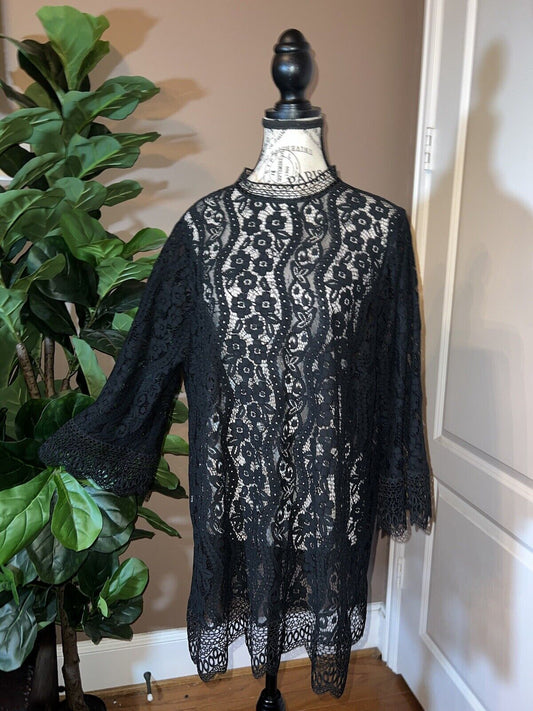 Johnny Was Sz XL Black See Through Lace Tunic Elegant & Classic