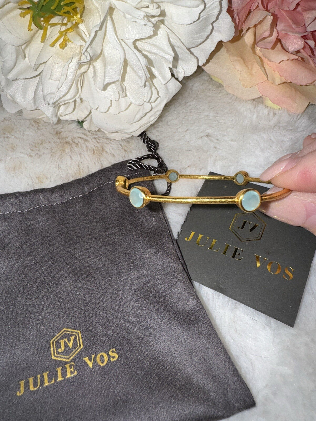 Julie Vos Small Seafoam Green Six Station Milano Luxe Bangle Bracelet 24k Plate Julie Vos