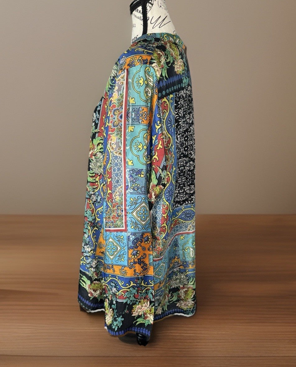 Johnny Was 2X PLUS 100% Silk Blouse Tunic Top Shirt Lightweight Kimono Sleeve Johnny Was