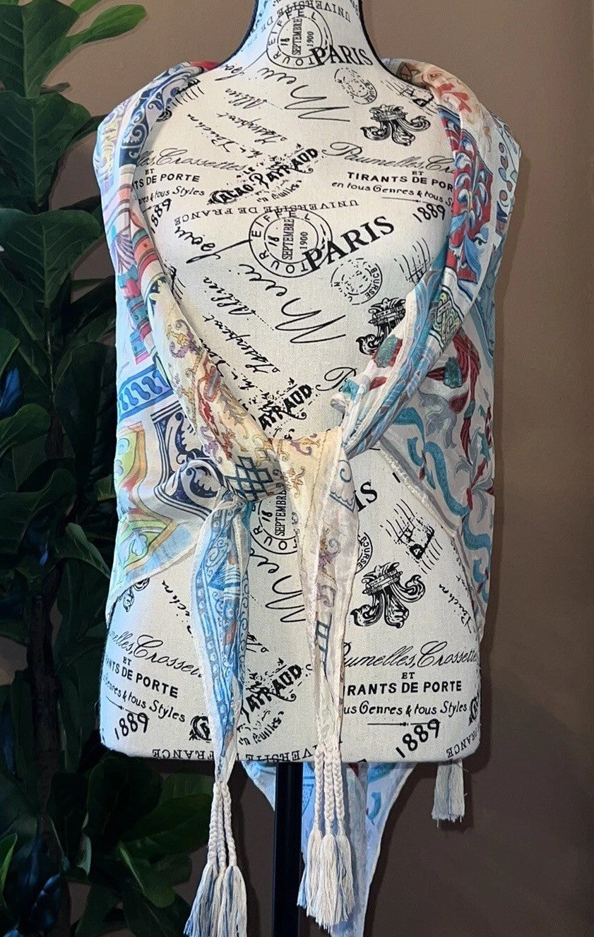 Johnny Was Silk Scarf w/ Tassels & Roses Beautiful Condition Johnny Was