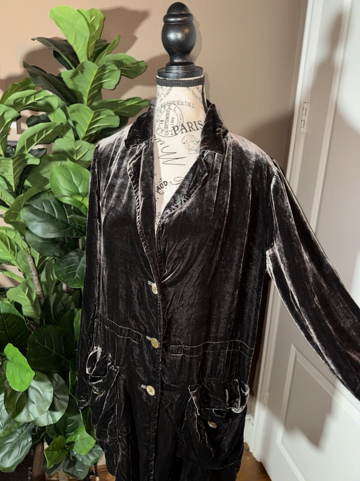 Johnny Was Sz L Large Grey Velvet Duster Blazer Coat Jacket Kimono Wrap