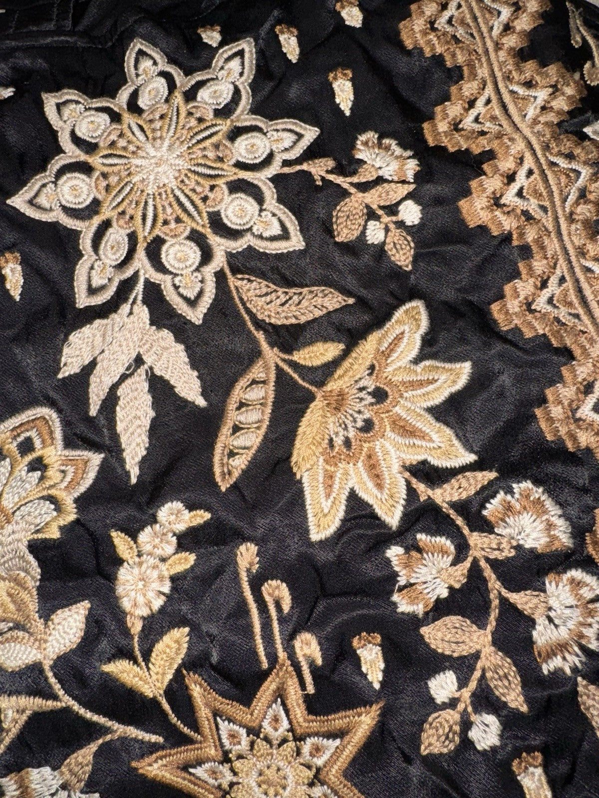 Johnny Was Large Black & Gold Satin Hobo Bag Slouch Tote Purse Embroidered Johnny Was