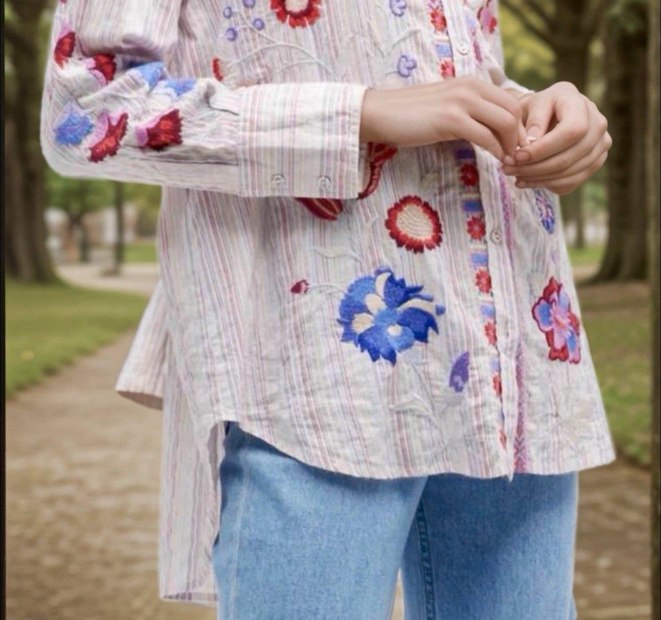 Johnny Was 3x Plus White Pink Button Up Blouse Tunic Top Shirt Lightweight Cool Johnny Was