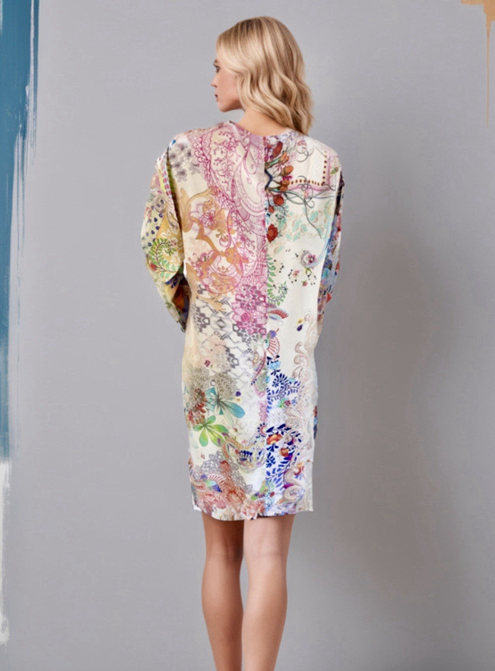 Johnny Was 3X Plus Button Up Shirt Dress Silky Tunic Kimono Patchwork Pattern Johnny Was