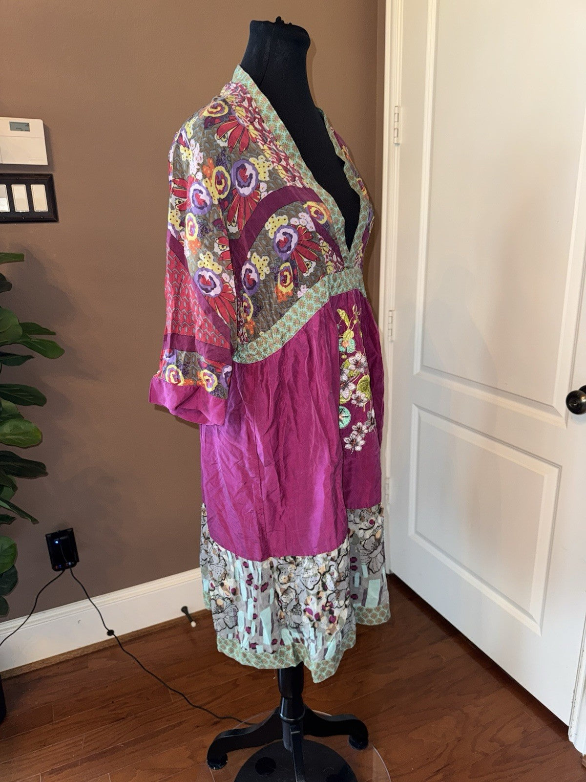 Johnny Was L Purple Tie Waisted Mini Dress Tunic Embroidered Lightweight Cool Johnny Was