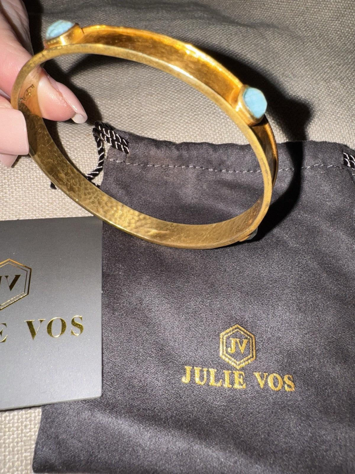 Julie Vos Bangle Iridescent Blue Stacking Bracelet Sz M Medium 24k Gold Plated Julie Vos