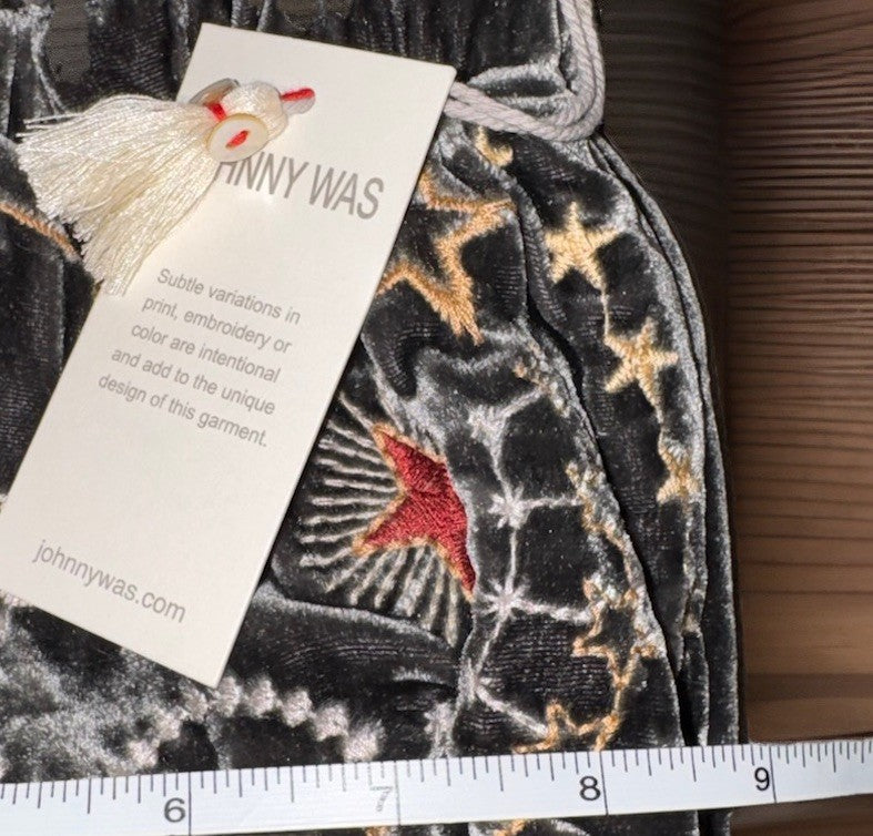 Johnny Was Grey Velvet Hobo Bucket Bag Tote Purse Embroidered Celestial Johnny Was