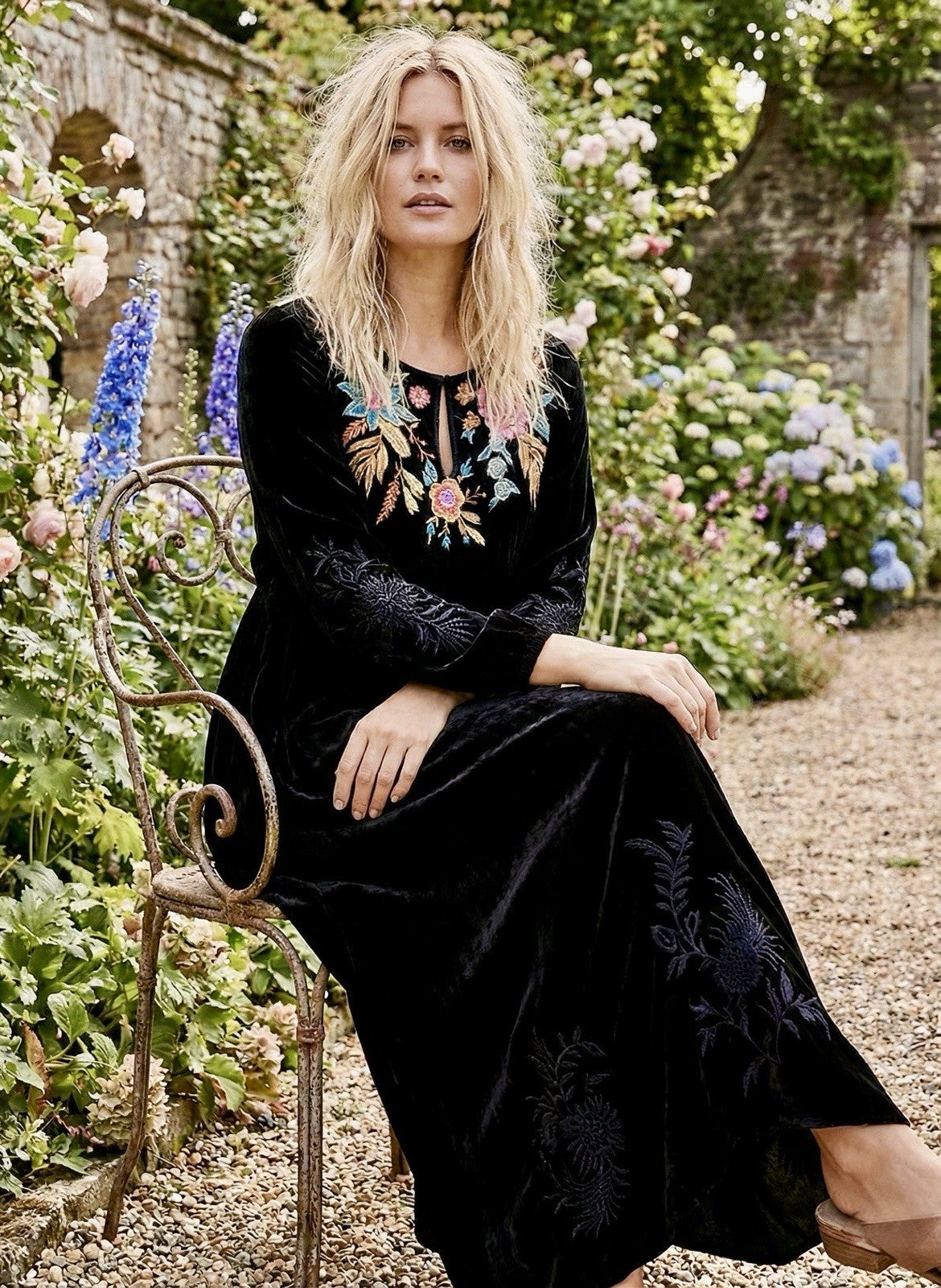 Johnny Was 3X Plus Black Velvet Maxi Dress Floral Embroidery $528 Retail Johnny Was