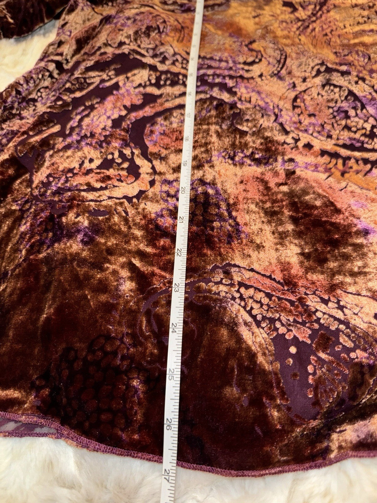 Johnny Was Sz XL Rust Red Burnout Velvet Tunic Top Peasant Blouse Keyhole Johnny Was