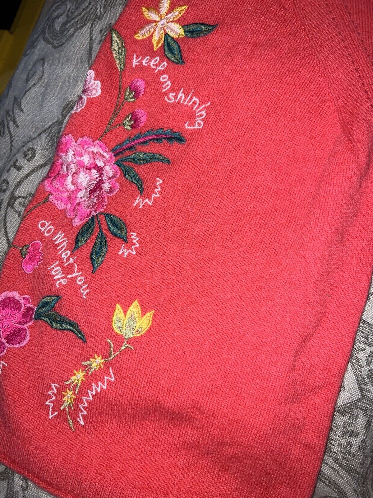 Johnny Was Watermelon Pink Cashmere Blend Pullover Embroidered SOFT XL