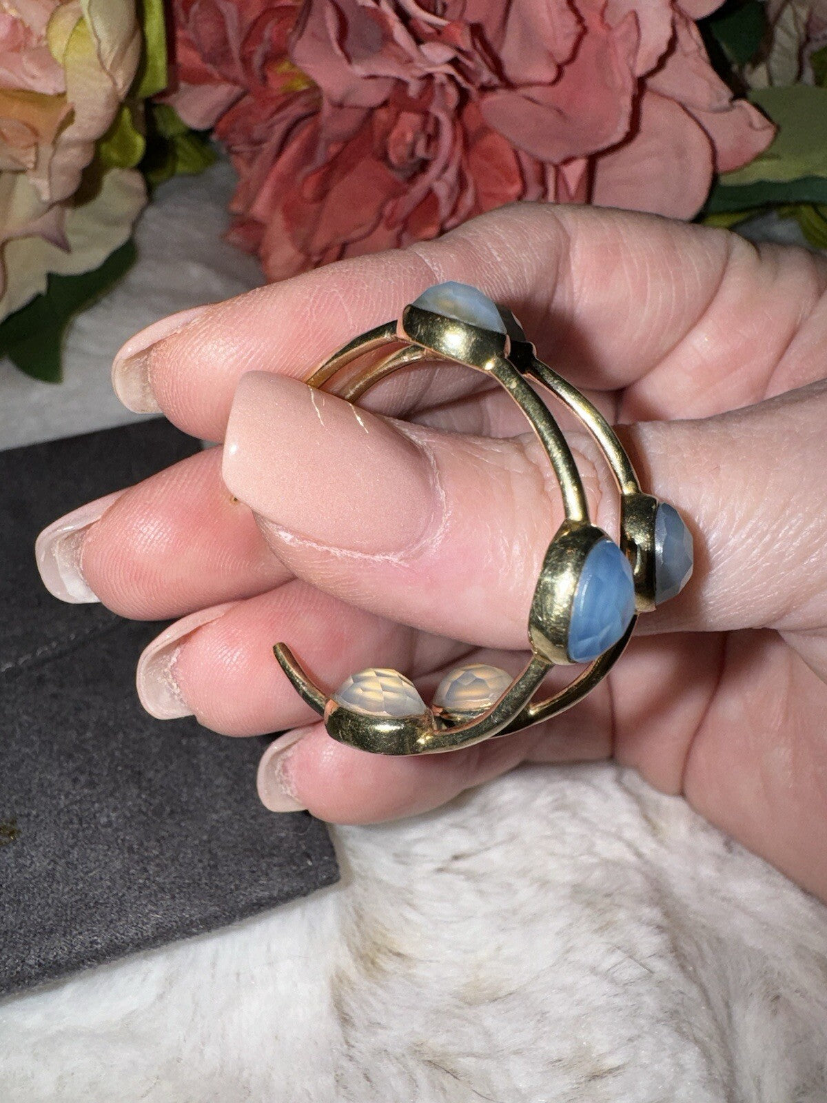 Julie Vos Blue & 24k Gold Plated Hoop & Stone Earrings 1.25” RETIRED VINTAGE Julie Vos