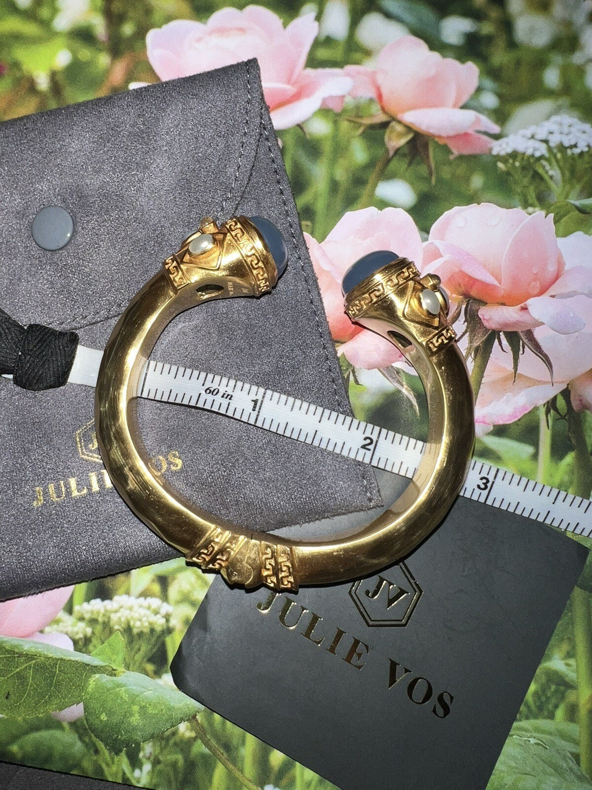 Julie Vos Soft Blue & Pearl Hinged Cuff Bracelet 24k Gold Plated Bangle Julie Vos