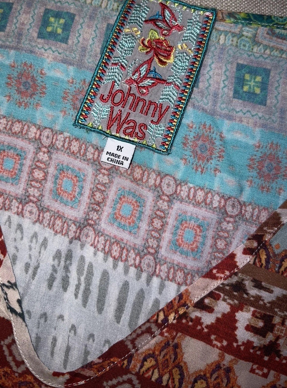 Johnny Was 1X Shift Mini Dress Tunic Top Lightweight Cool Soft Patchwork Johnny Was