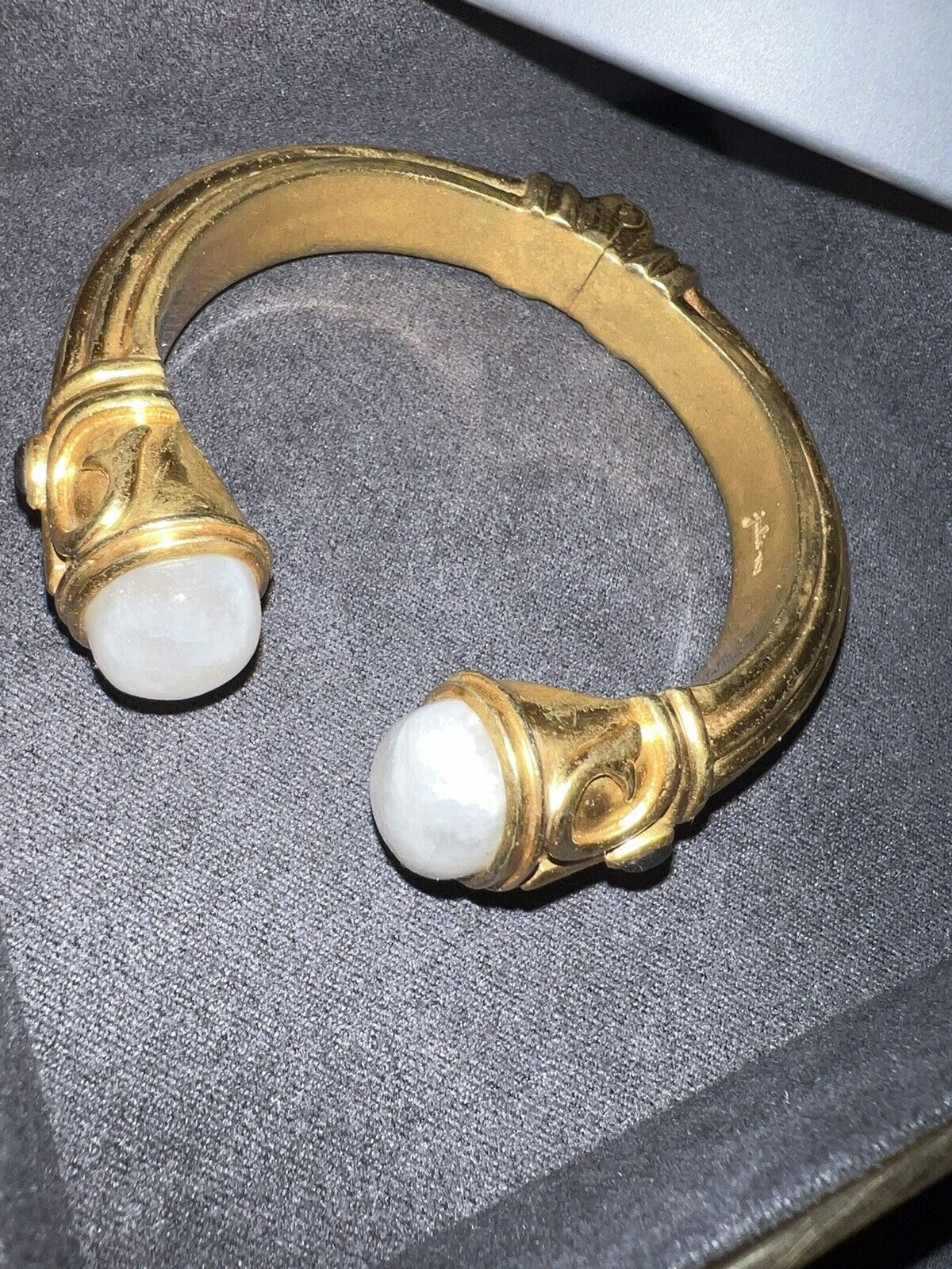 Julie Vos Moonstone Laborite 24k Gold Plated Hinged Bangle Bracelet