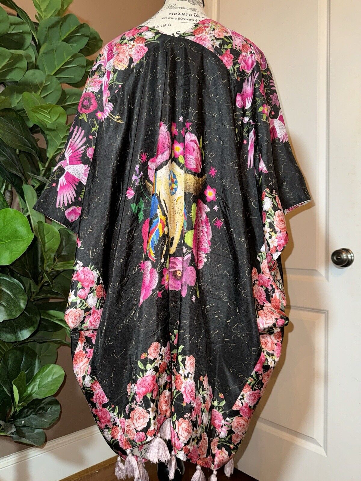 Johnny Was O/S 100% Silk Poncho Wrap Kimono Tunic Top Western Texas Native Amer