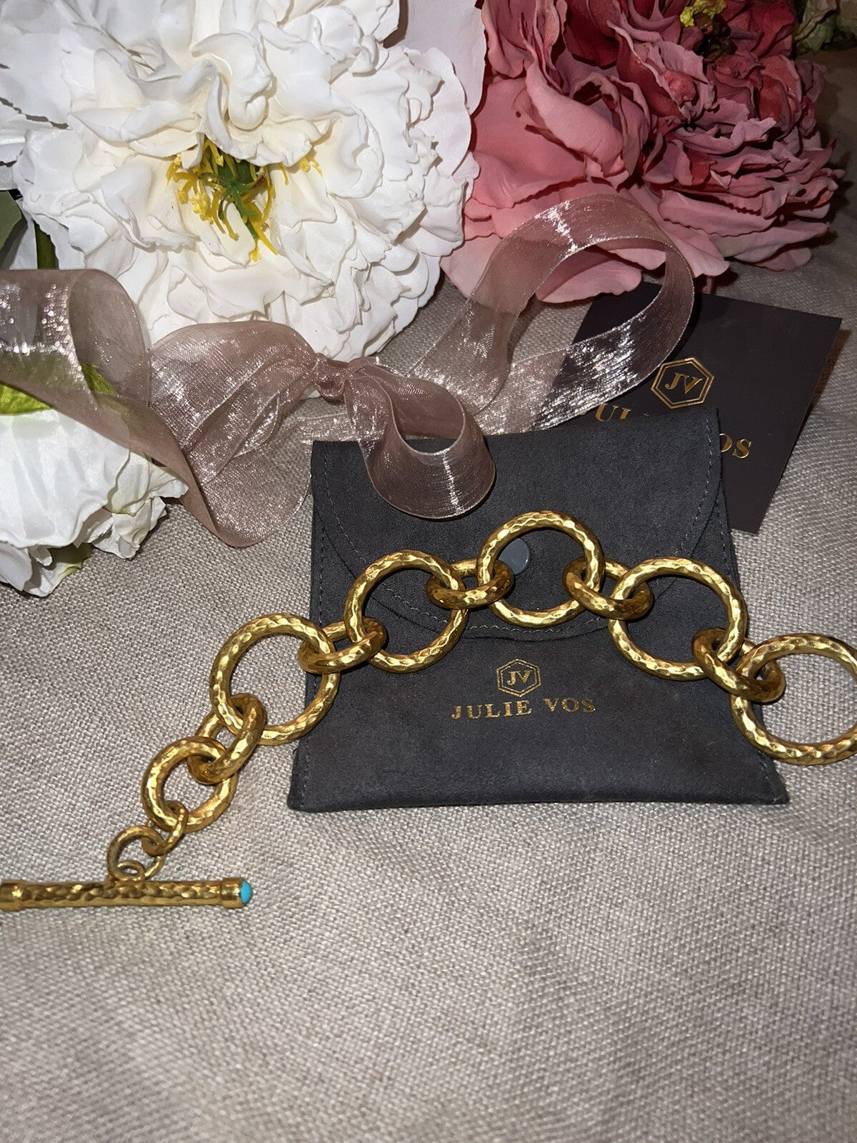 Julie Vos 8.5” Large Size Turquoise Cap Link Bracelet Adjustable Toggle NWO Julie Vos