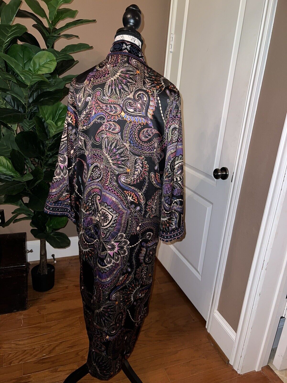 Johnny Was Velvet Silk Mix Long Kimono Sz S OVERSIZED  Embroidered Wrap