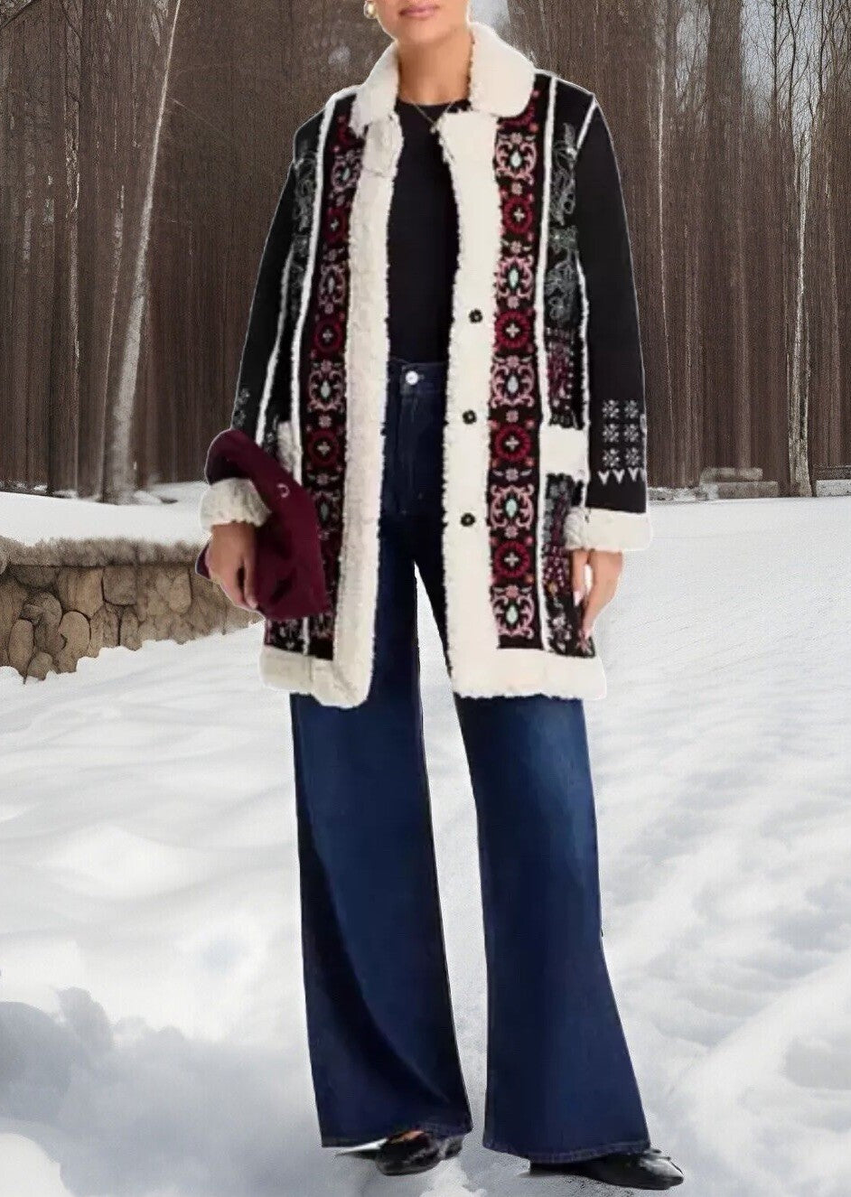 Johnny Was 2X Faux Suede Sherpa Coat Jacket Wrap Shearling Lined BOHO Johnny Was