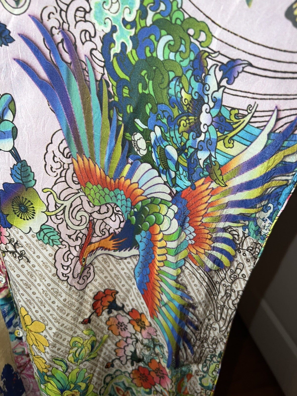 Johnny Was L Floral & Phoenix Long Tunic Top Mini Dress Lightweight Cool Boho Johnny Was