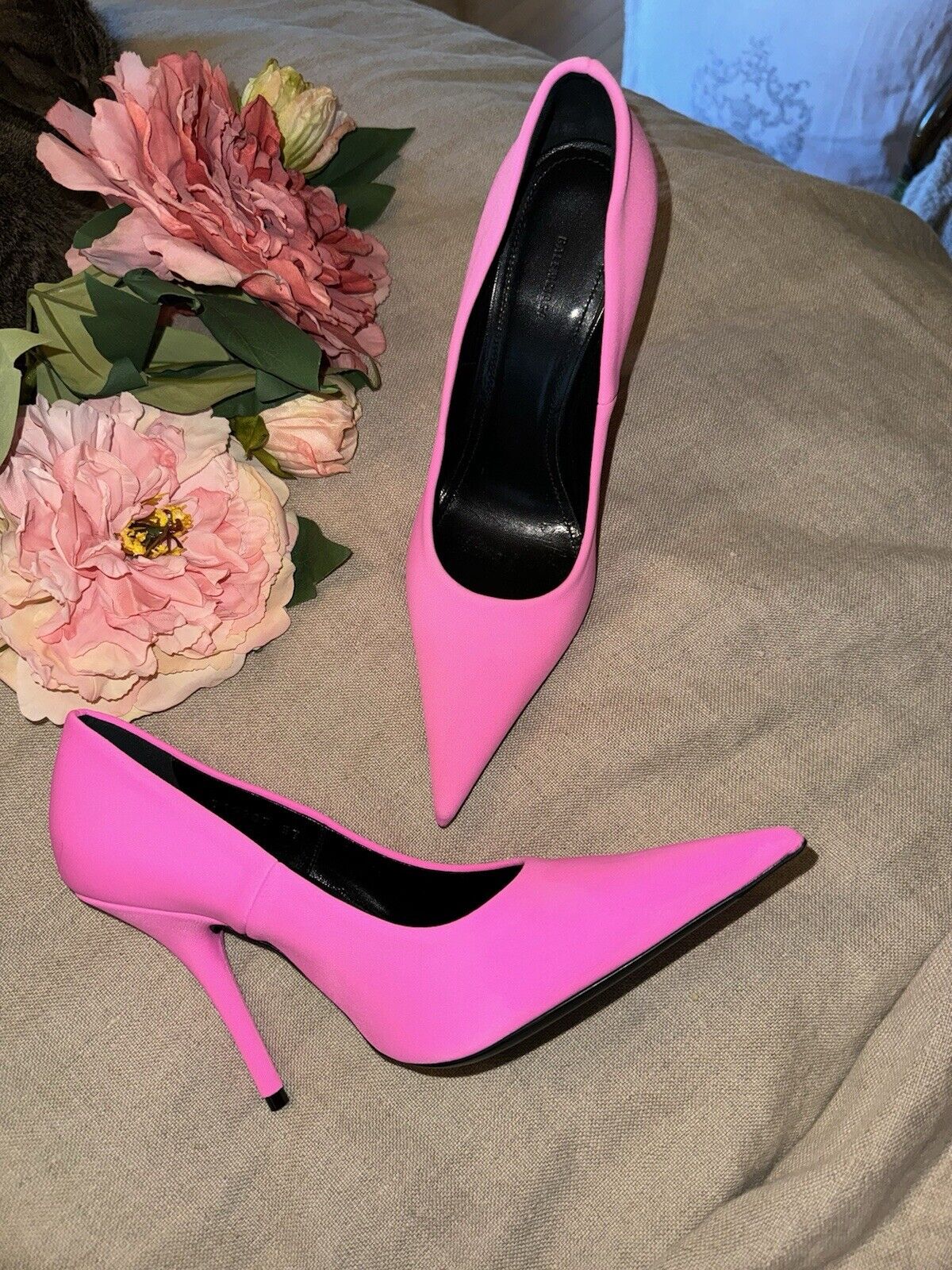 $976 Balenciaga Women's Pink Knife Stretch Stiletto Pump Heels Shoes Sz 37 US 7