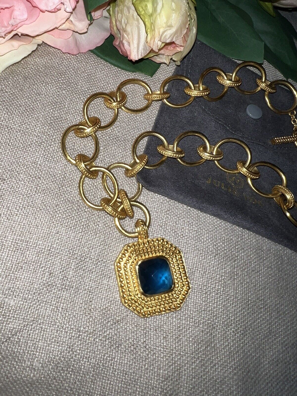 Julie Vos Iridescent Blue Statement Toggle Link Necklace Pendant