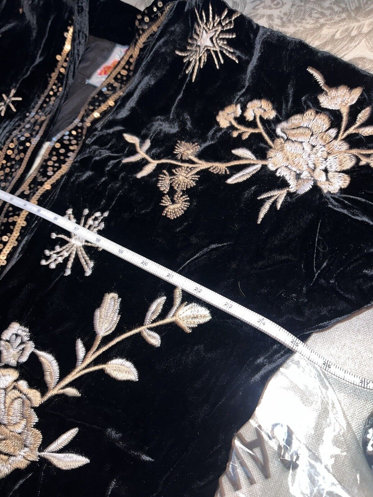 Johnny Was Black & Gold Velvet W/ Sequins & Silk Lining Kimono Jacket 1X