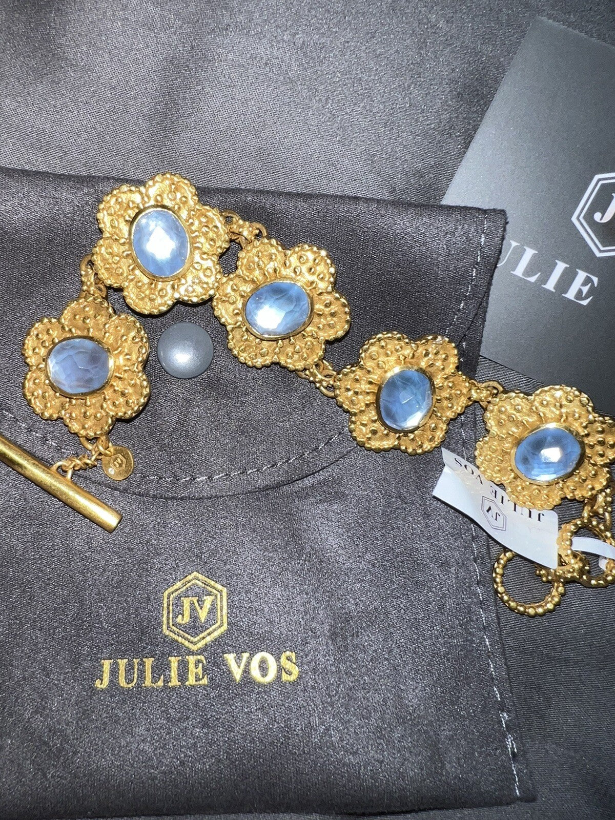 Julie Vos Chalcedony Blue Iridescent Colette Flower Link Toggle Bracelet Julie Vos