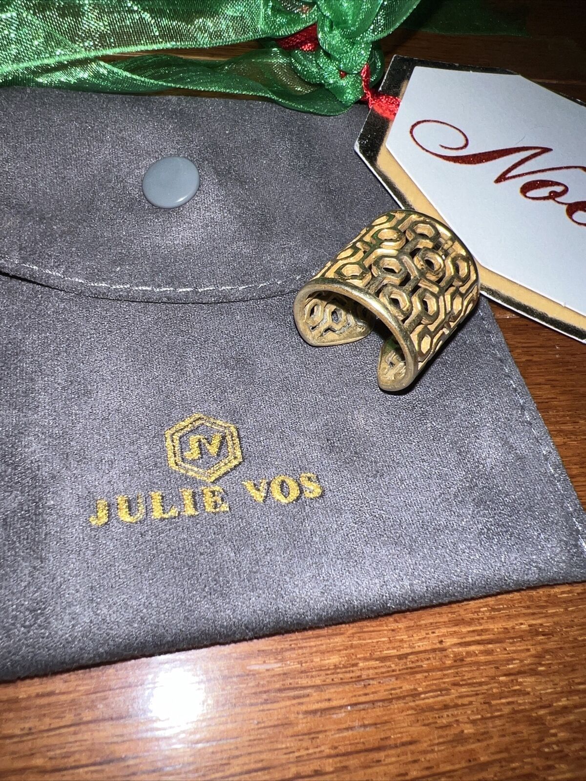 Julie Vos Greek Key 24k Gold Plate Wrap Cuff Ring Sz 7