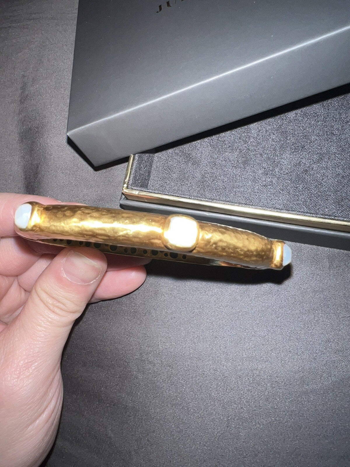 Julie Vos Hinged Bangle Bracelet White Moon Stone 24k Gold Plated Cuff Moonstone Julie Vos