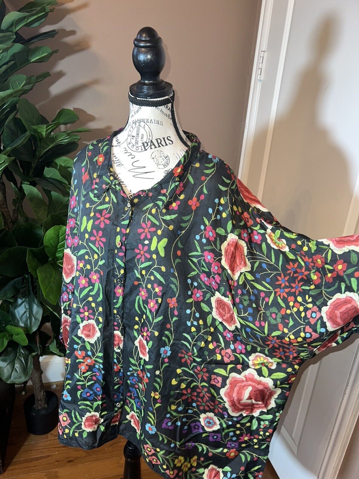 GORGEOUS Silk Johnny Was Tunic Top 2XL 2X XXL 100% Silk Soft & Flowy Floral