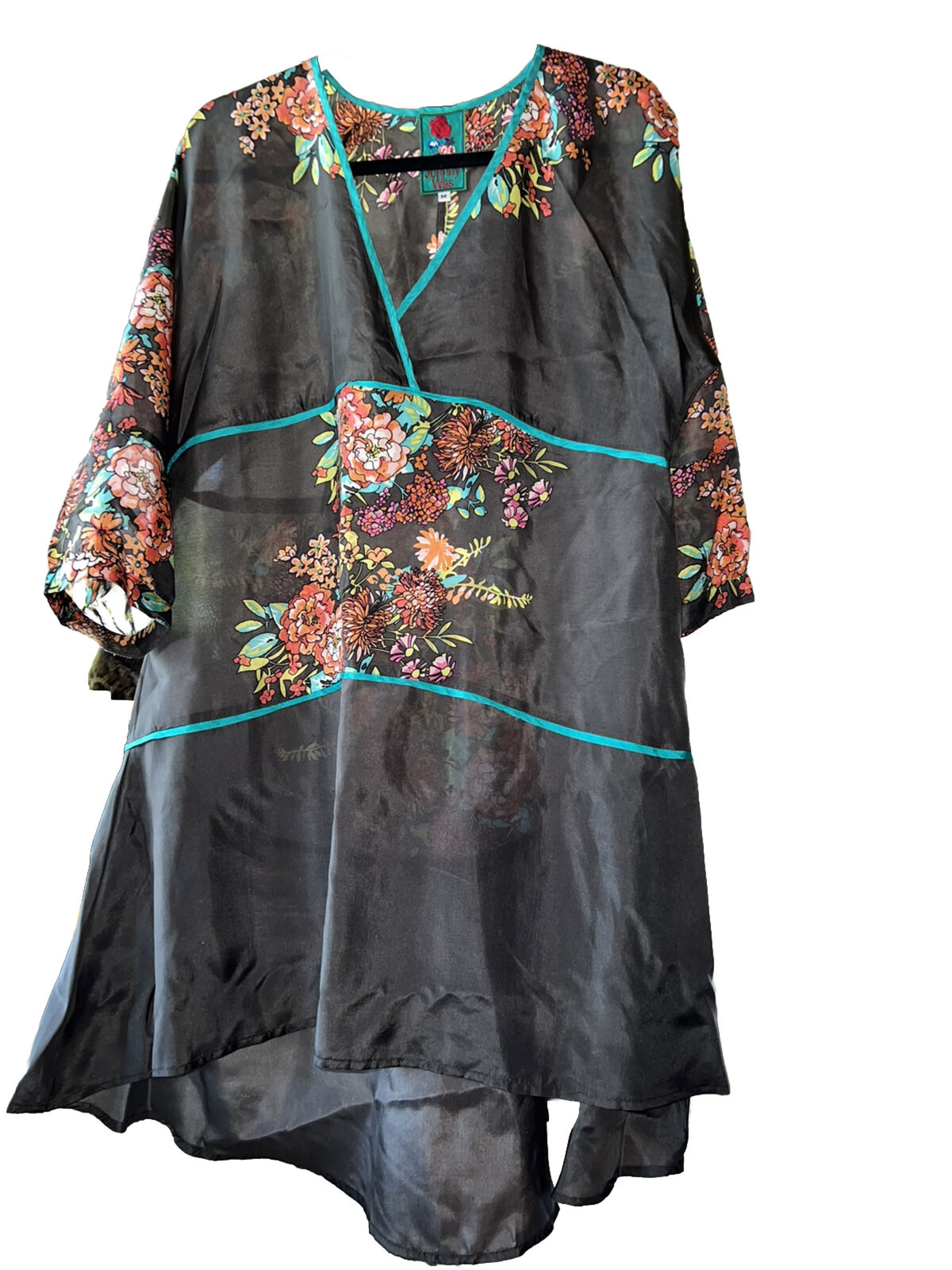 Johnny Was 100% Silk Mini Dress Tunic Top Kimono Sz M Excellent Condition