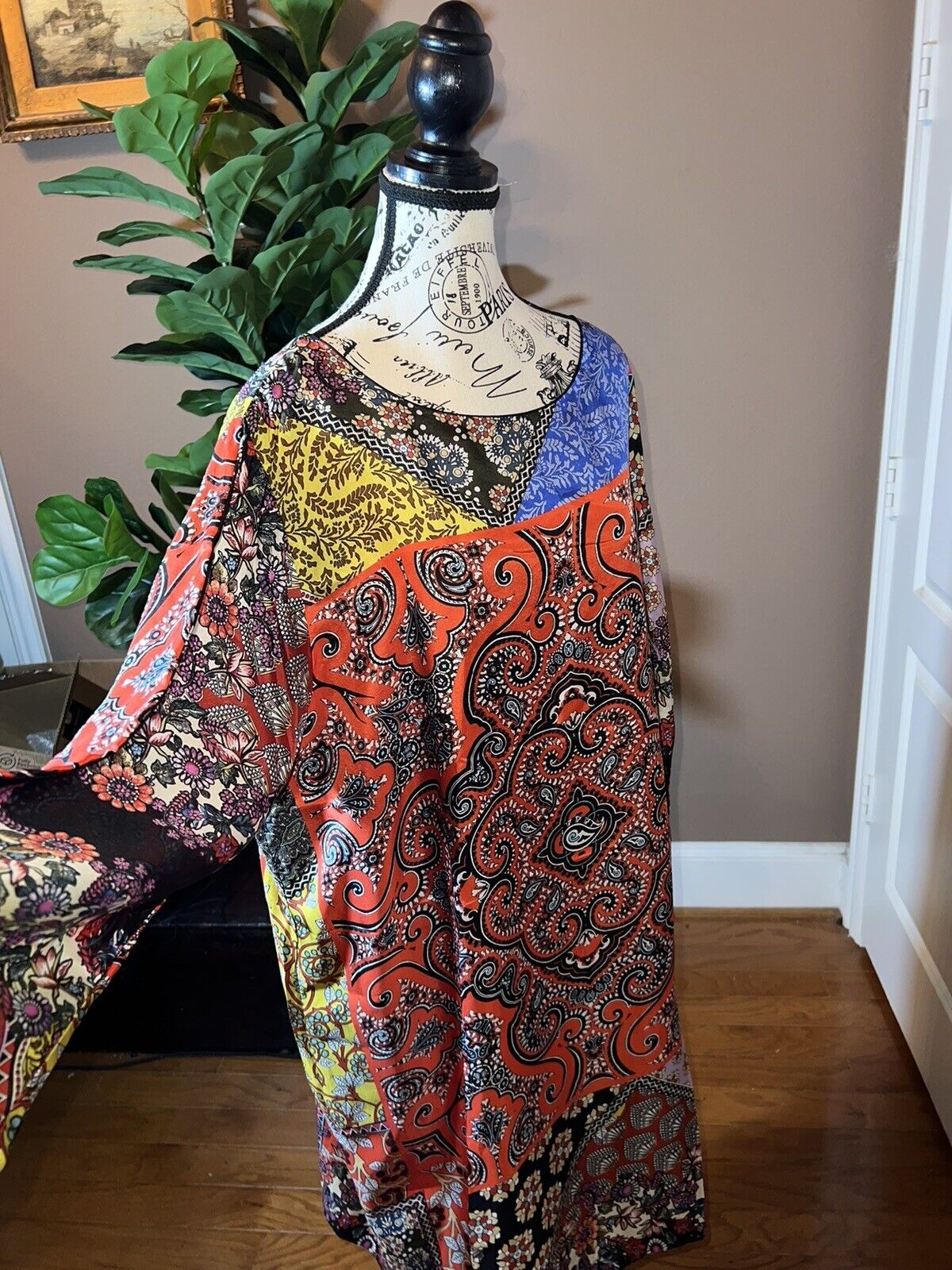 Johnny Was 100% Silk Patchwork Pattern Tunic Top /Mini Dress Sz XXL (2X 2XL)