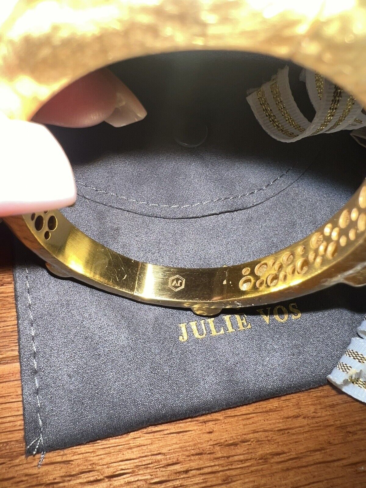 Julie Vos Hinged Bangle Bracelet W/ Light Blue Stones 24k Gold Plate