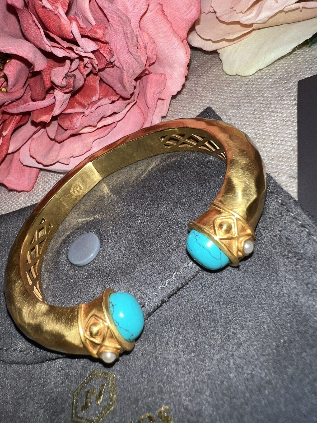 NEW Julie Vos Hinged Bangle Bracelet Blue Turquoise 24k Gold Plated NWOT