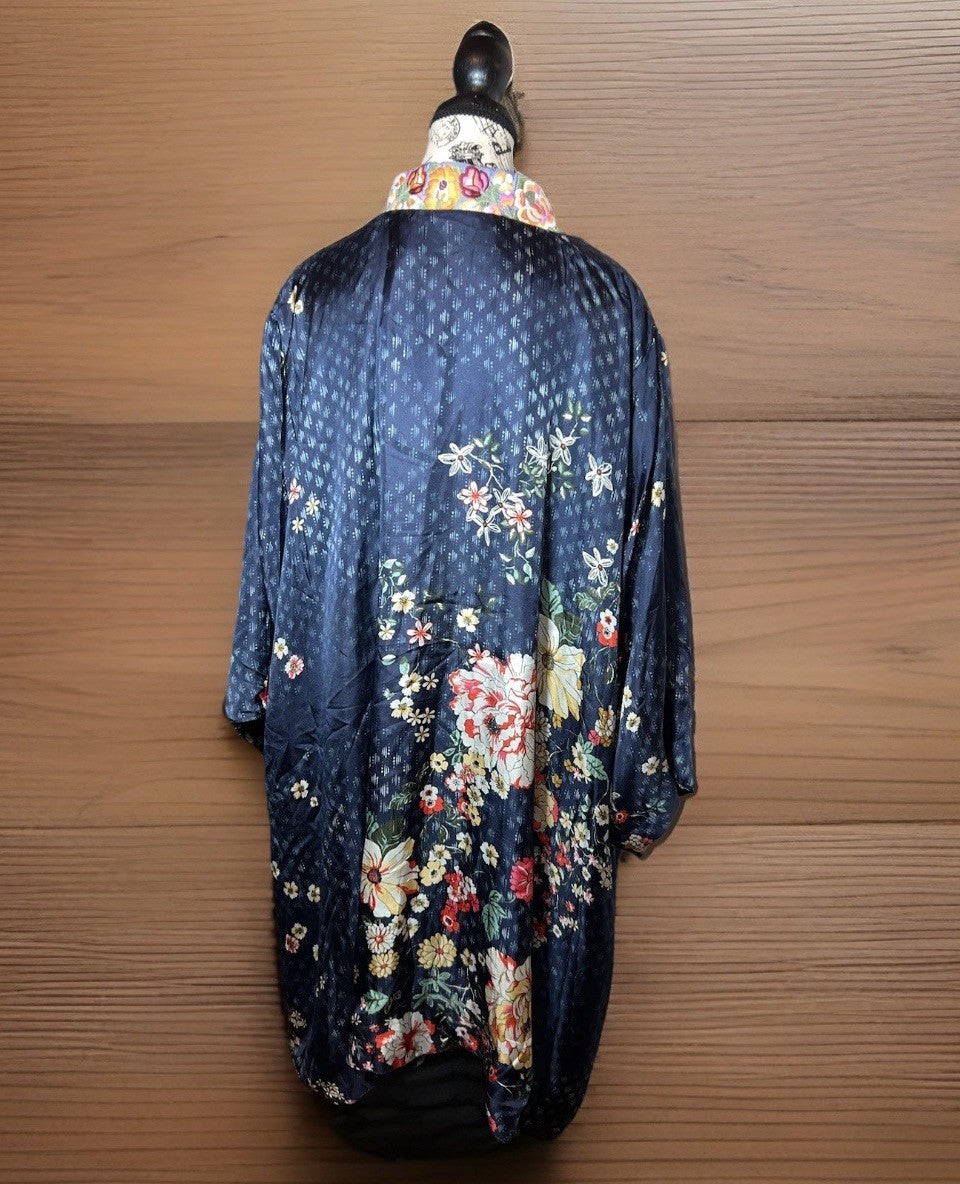 Johnny Was 1X Velvet & Silk Kimono Wrap REVERSIBLE Jewel Tones Floral Jacket Johnny Was