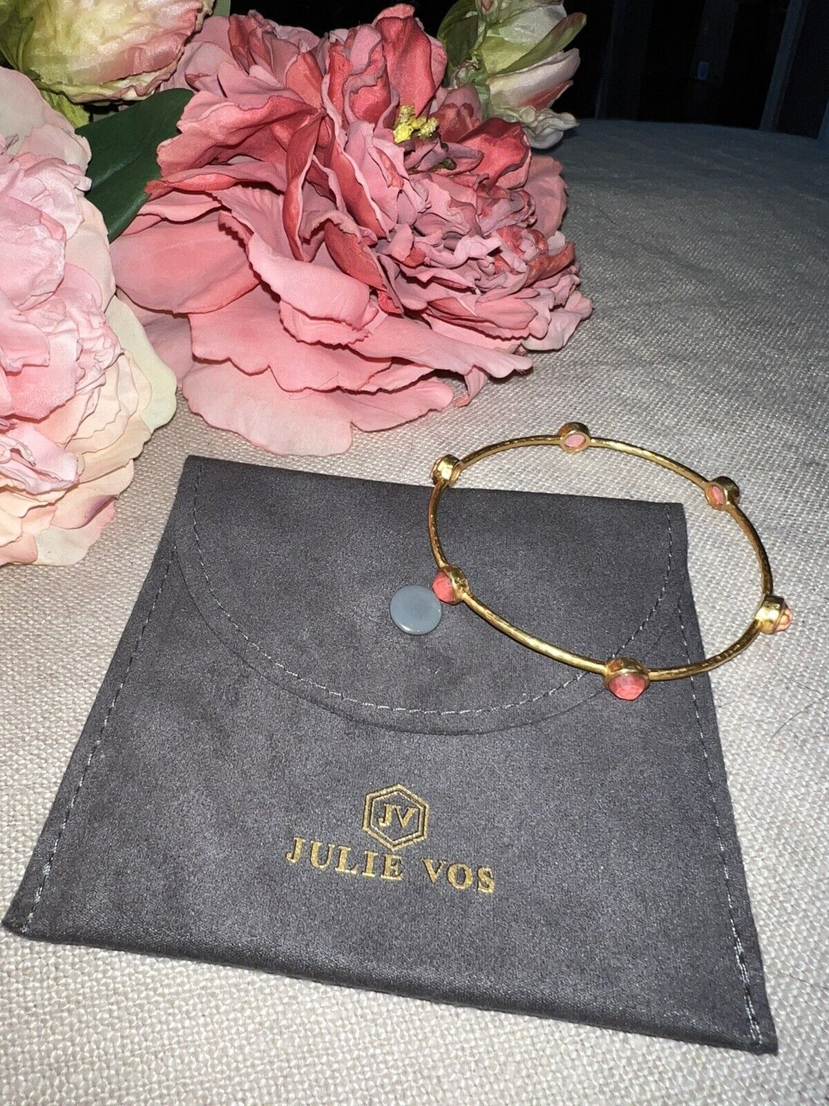 NEW Julie Vos Coral Six Station Milano Luxe Bangle Bracelet 24k Plated Sz M NWOT