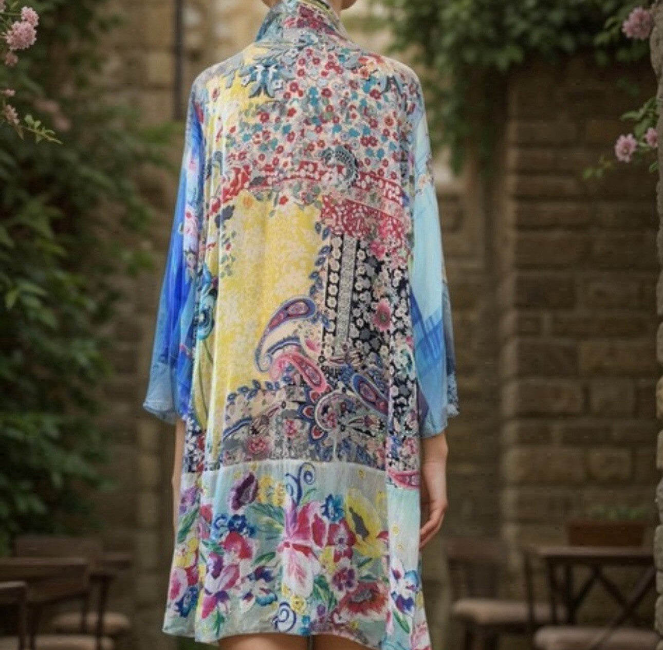 Johnny Was M 100% Silk Kimono Top Lightweight Cool Florals Pastels Cardigan Wrap Johnny Was