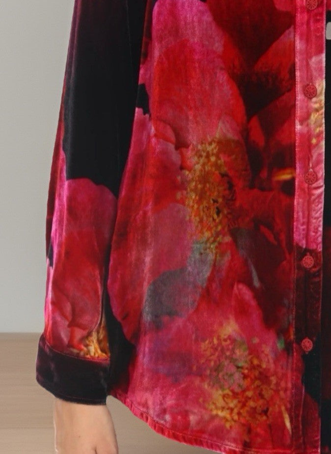 Johnny Was XXL Plus Pink & Red Velvet Button Up Shirt Blouse Top Oversized Johnny Was