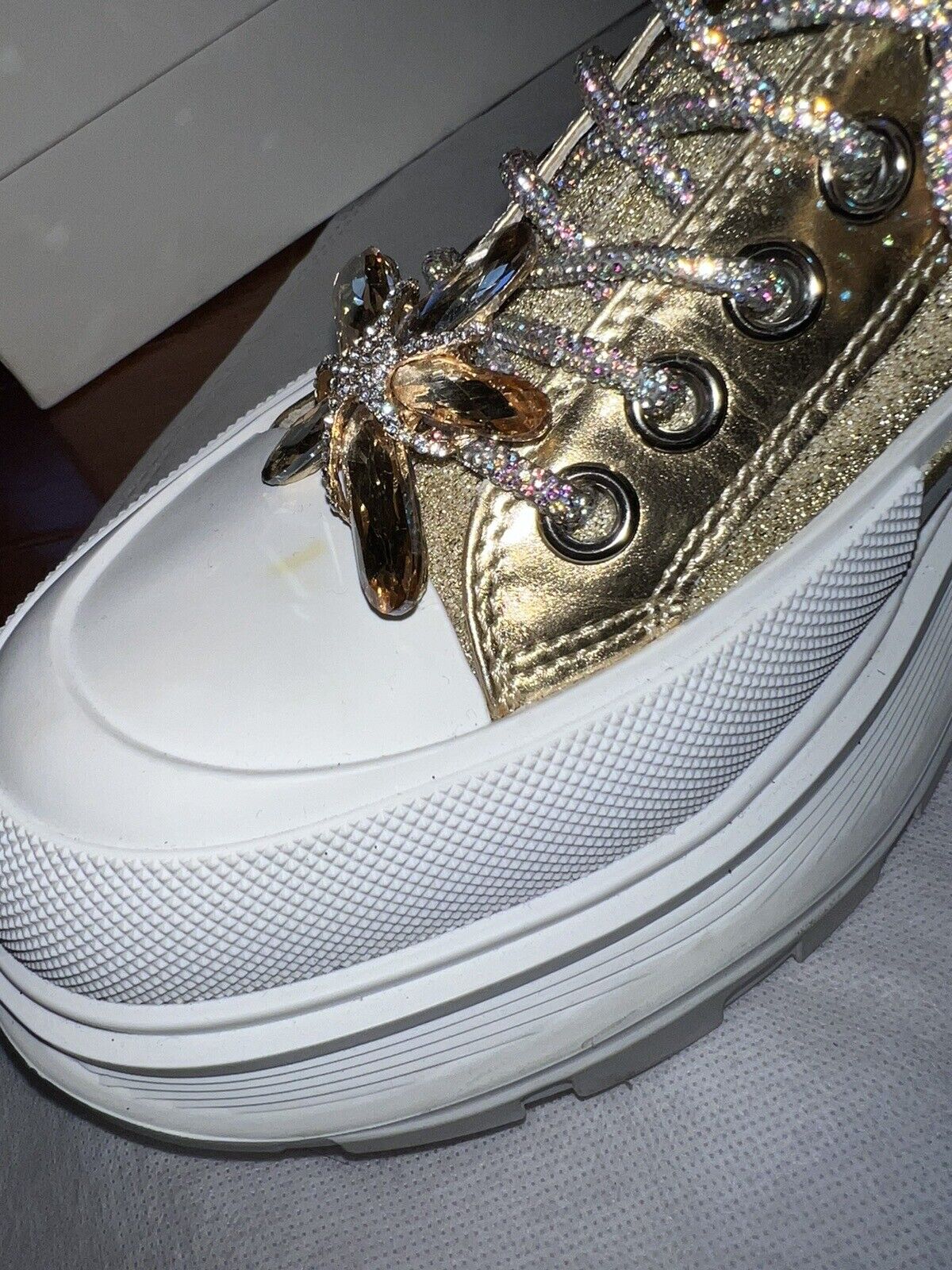 Alexander McQueen Tread Slick Gold Glitter Sneakers Retail $1180 Sz 42 US 10